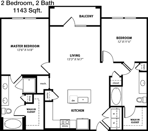 1,143 sq ft floorplan layout