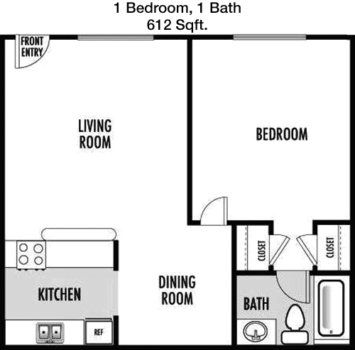 612 sq ft floorplan layout
