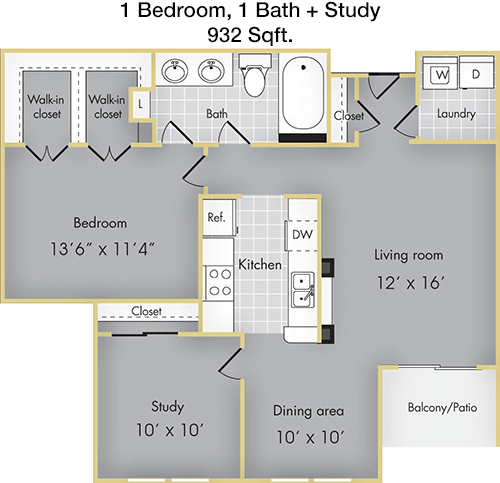 932 sq ft floorplan layout