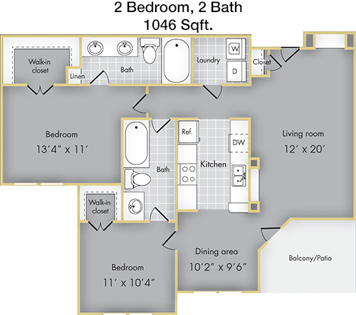 1,046 sq ft floorplan layout
