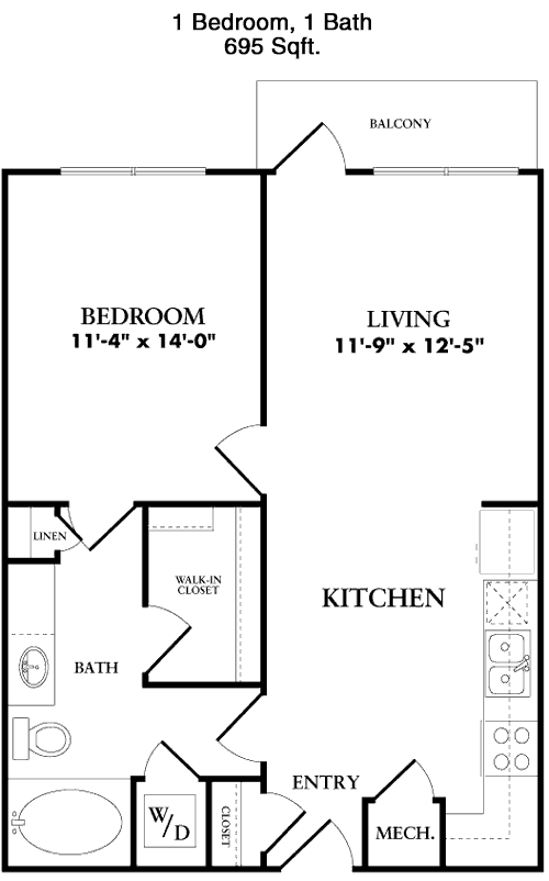 695 sq ft floorplan layout
