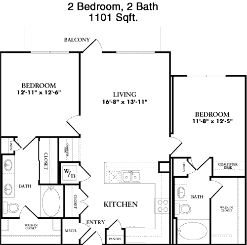 1,101 sq ft floorplan layout