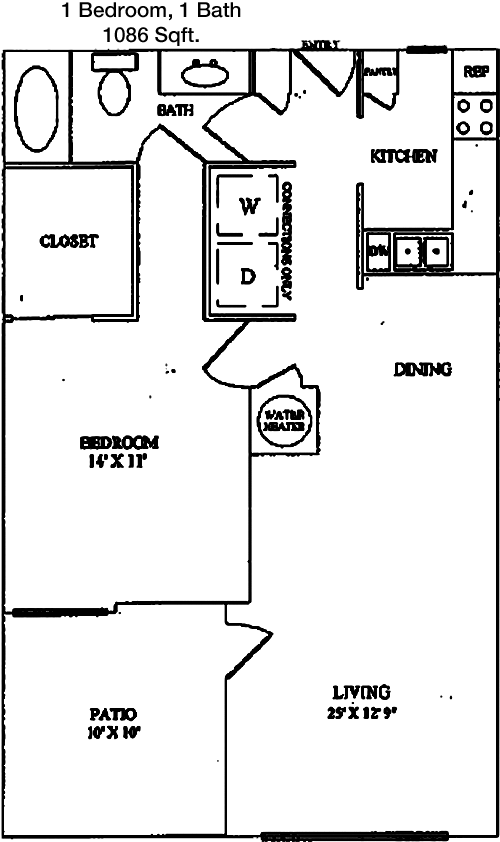 1,086 sq ft floorplan layout