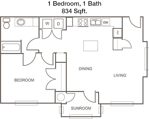834 sq ft floorplan layout