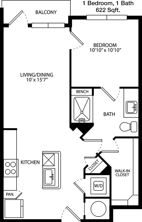 622 sq ft floorplan layout