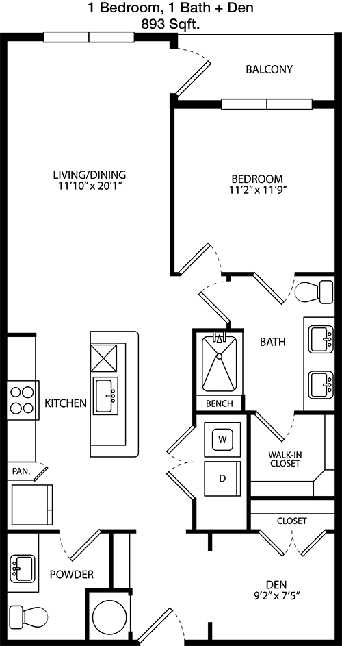 893 sq ft floorplan layout