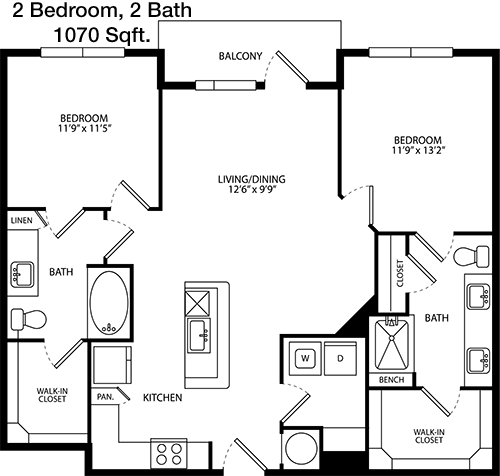 1,070 sq ft floorplan layout