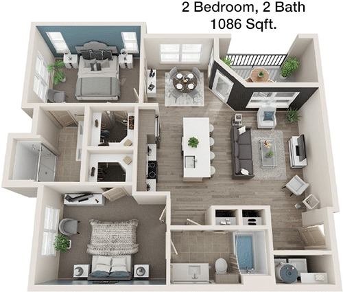 1,086 sq ft floorplan layout