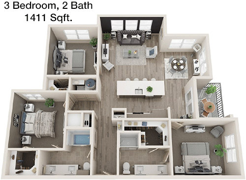 1,411 sq ft floorplan layout