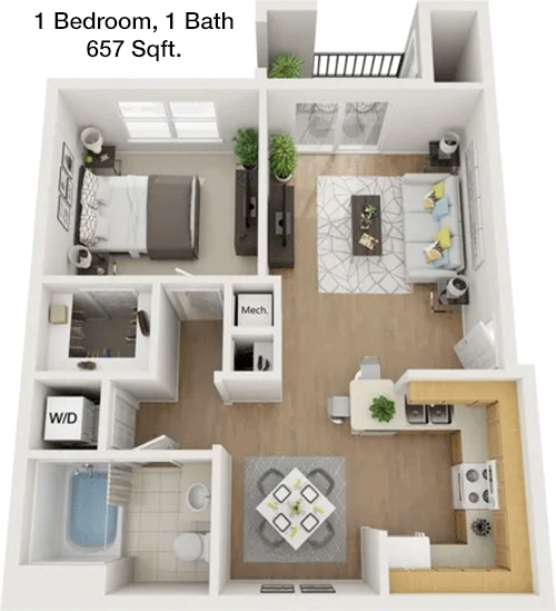 657 sq ft floorplan layout