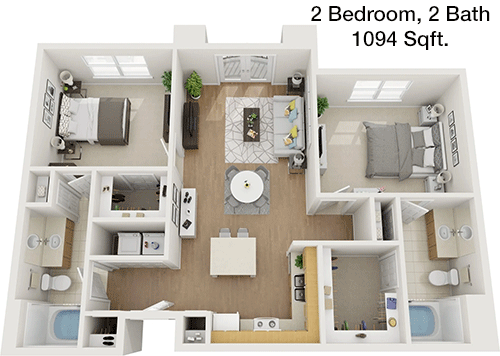 1,094 sq ft floorplan layout