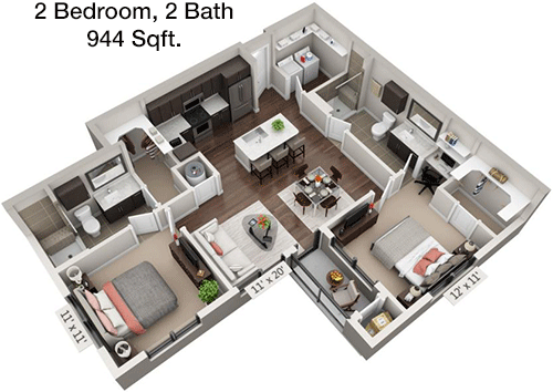 944 sq ft floorplan layout