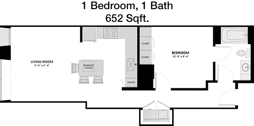652 sq ft floorplan layout