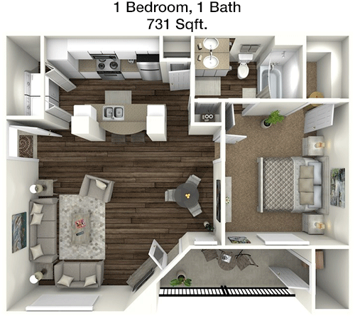 731 sq ft floorplan layout