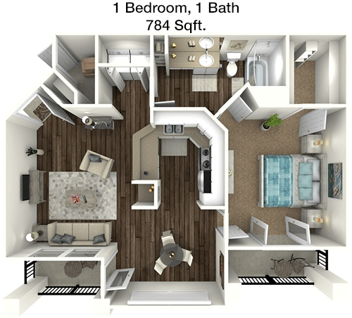 784 sq ft floorplan layout