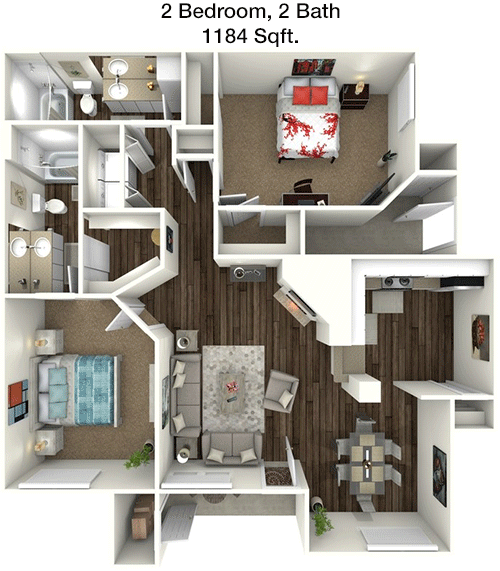 1,184 sq ft floorplan layout