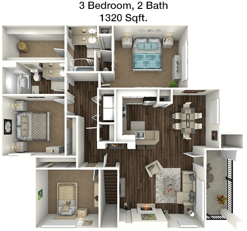 1,320 sq ft floorplan layout