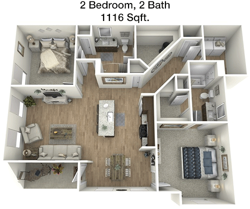 1,116 sq ft floorplan layout