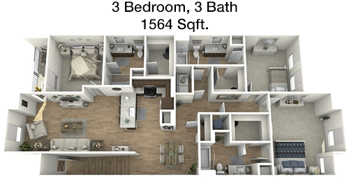 1,564 sq ft floorplan layout