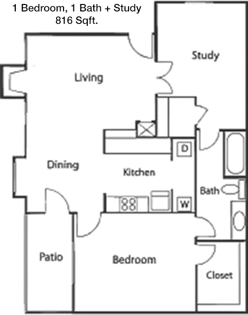 816 sq ft floorplan layout