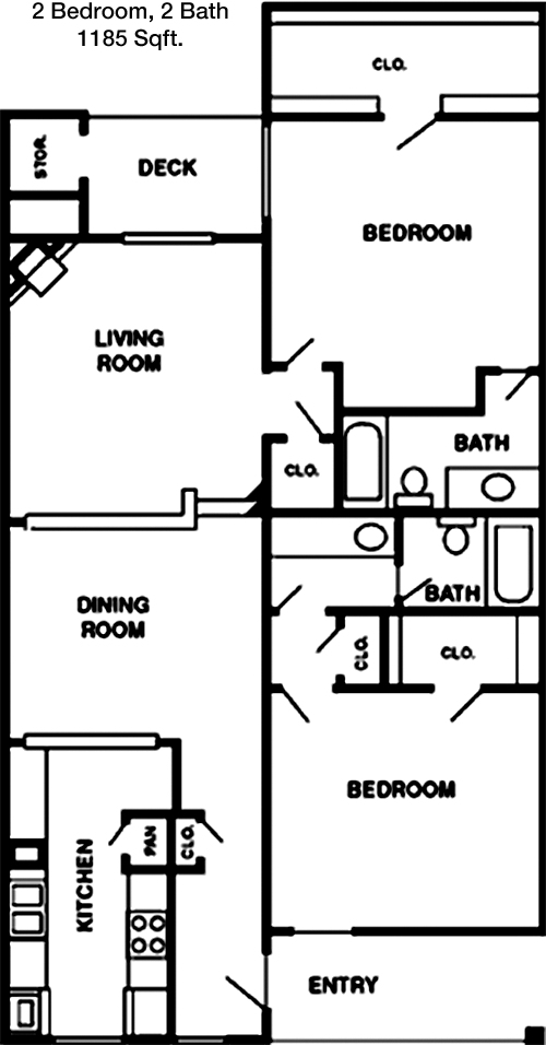 1,185 sq ft floorplan layout