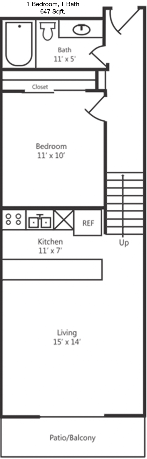 647 sq ft floorplan layout
