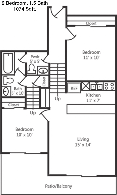 1,074 sq ft floorplan layout
