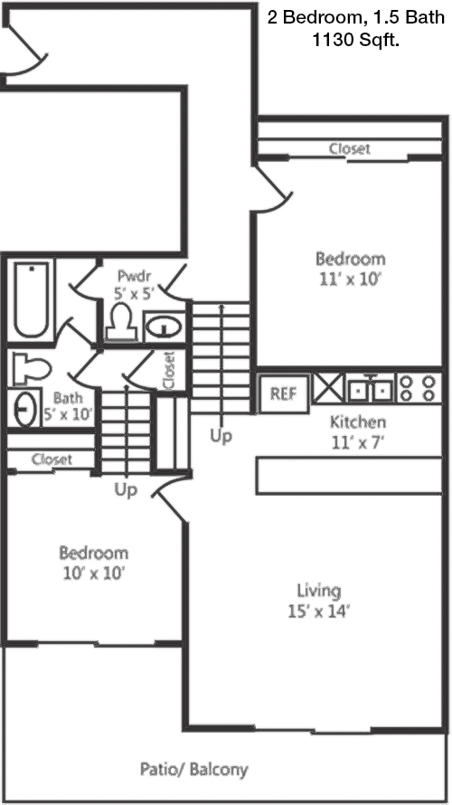 1,130 sq ft floorplan layout