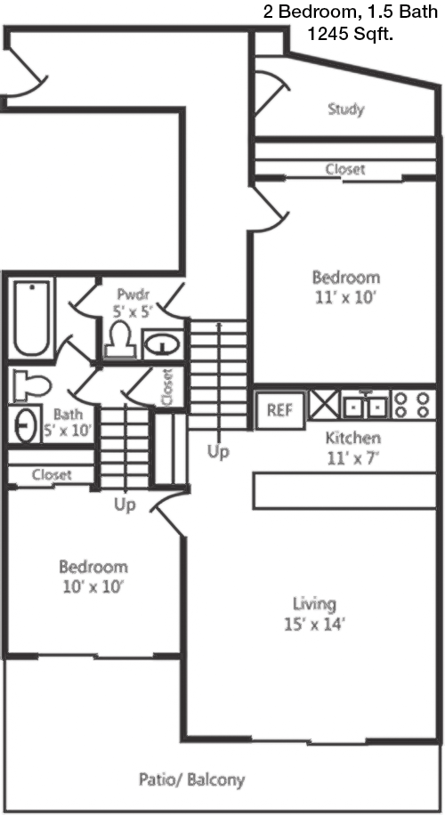 1,245 sq ft floorplan layout