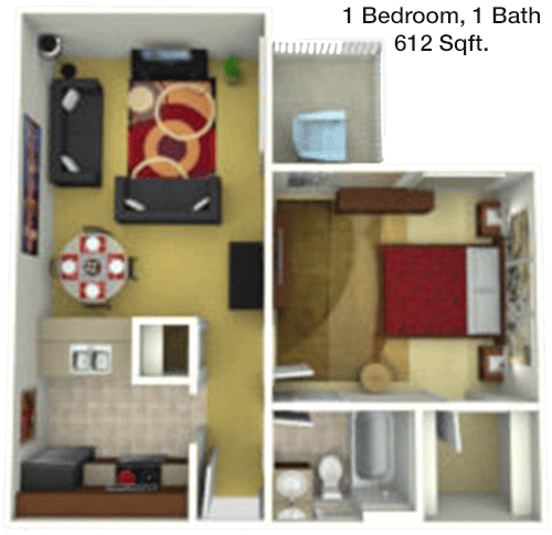 612 sq ft floorplan layout