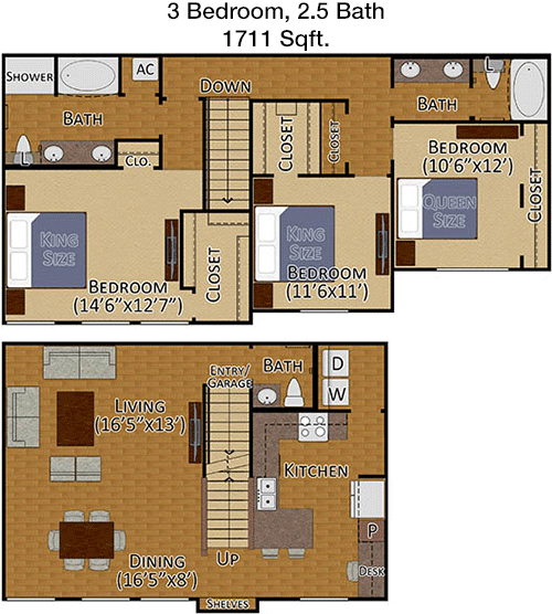 1,711 sq ft floorplan layout