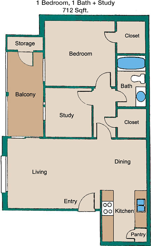 712 sq ft floorplan layout
