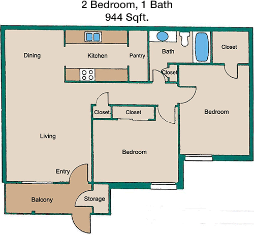 944 sq ft floorplan layout
