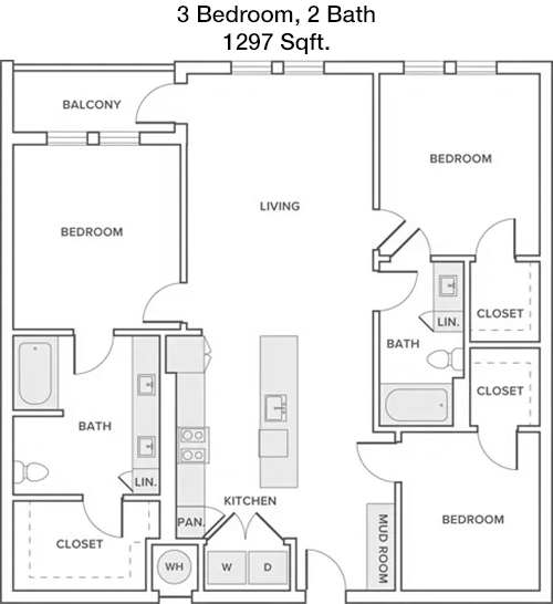 1,297 sq ft floorplan layout
