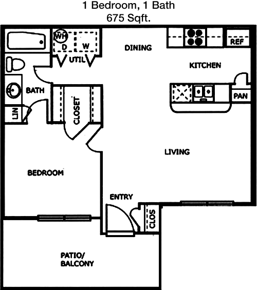 675 sq ft floorplan layout