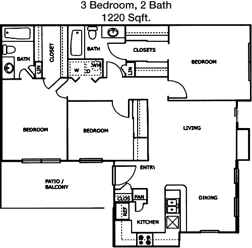 1,220 sq ft floorplan layout