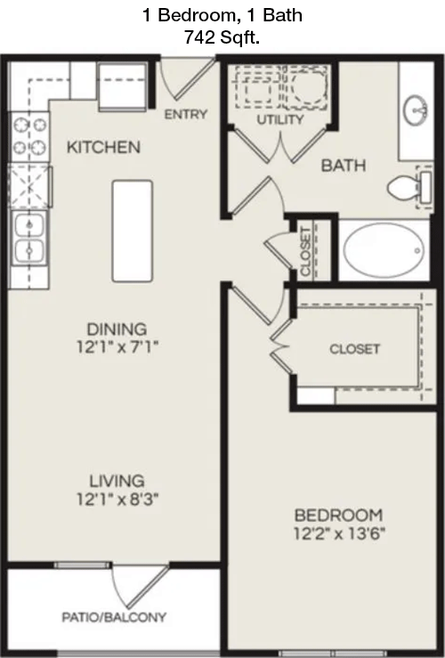 742 sq ft floorplan layout