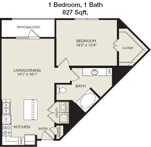 827 sq ft floorplan layout