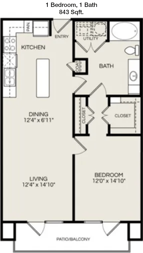 843 sq ft floorplan layout