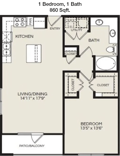 860 sq ft floorplan layout