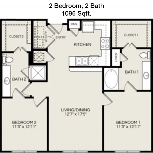 1,096 sq ft floorplan layout
