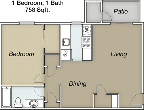 758 sq ft floorplan layout
