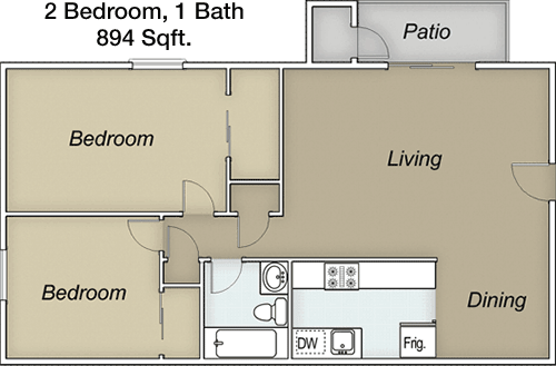 894 sq ft floorplan layout