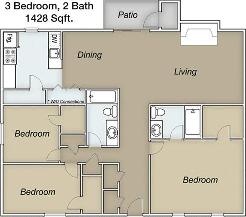 1,428 sq ft floorplan layout