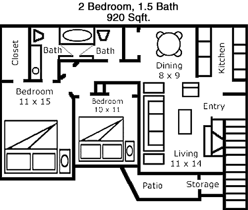 920 sq ft floorplan layout