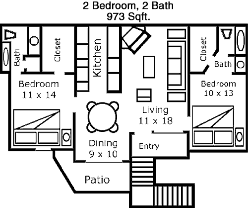 973 sq ft floorplan layout
