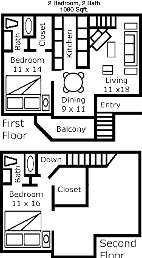 1,080 sq ft floorplan layout