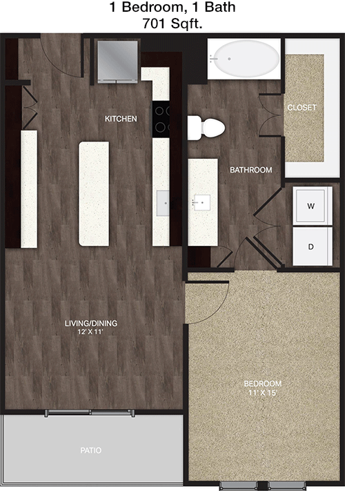 701 sq ft floorplan layout