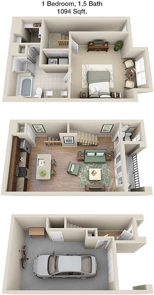 1,094 sq ft floorplan layout