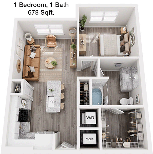 678 sq ft floorplan layout